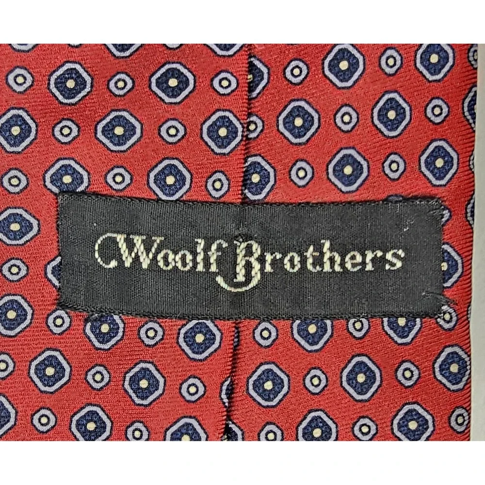 Vintage Woolf Brothers Countess Mara Tie Geometric Logo Red Black Blue Irregular